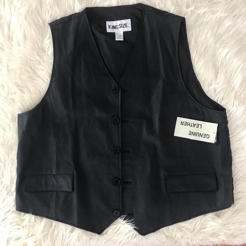 KING SIZE GENUINE LEATHER VEST BLACK SIZE 2XL ~NEW